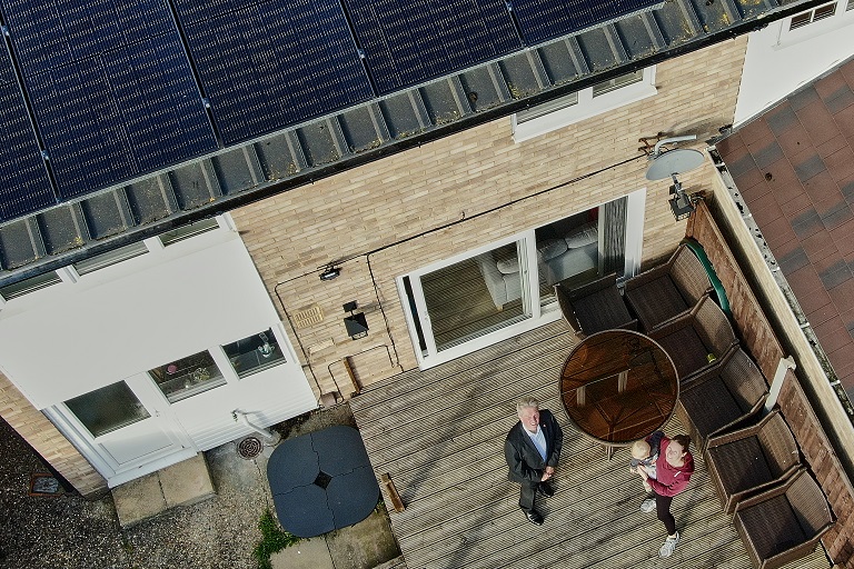 aerial shot of solar panels
